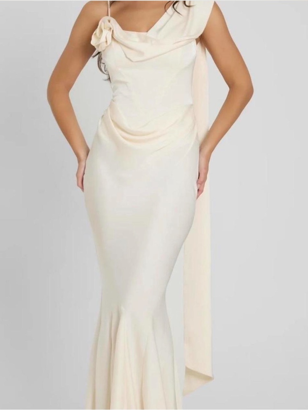 Leau Celine Ivory Elegant Cream Satin Draped Gown